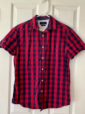 Denim & Flower Buffalo Plaid Short Sleeve Button Shirt Men's Medium Slim